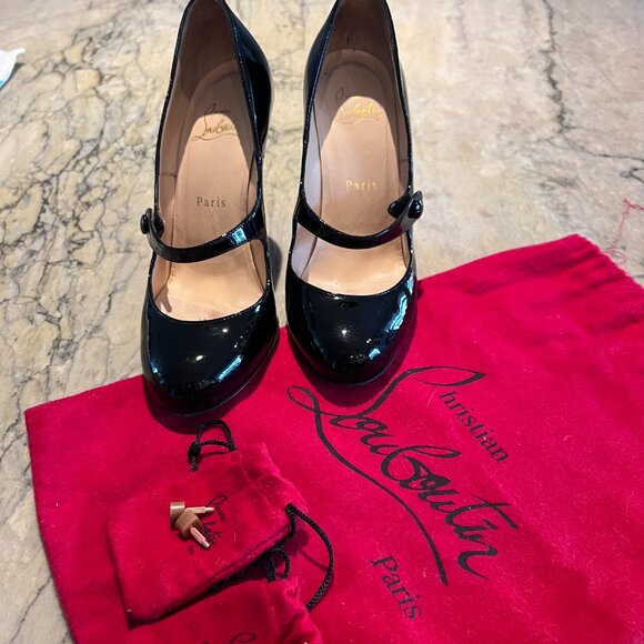 Christian Louboutin - Patent Charleen Mary Jane 100mm Black Leather Pumps - 37 - Picture 10 of 10
